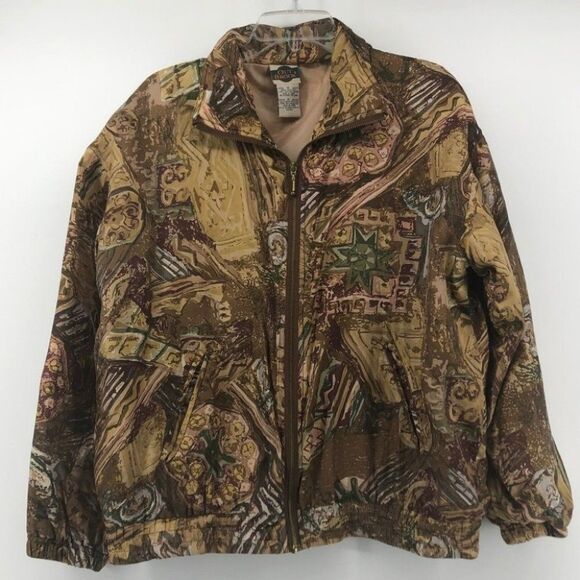 Vintage Out Brook Silk Jacket Abstract Print Full‎ Zip Lightweight Coat Medium - Picture 1 of 7